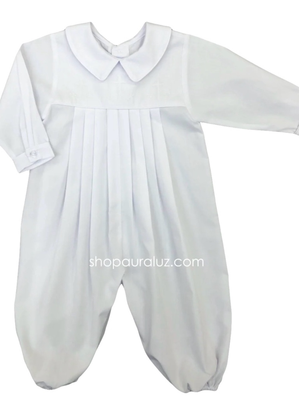 Baptism Classic White Pleated Baby Romper